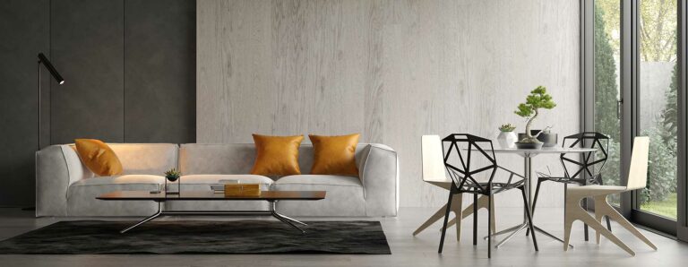 Modernes Wohnzimmer mit Stehleuchte in dezentem Design.